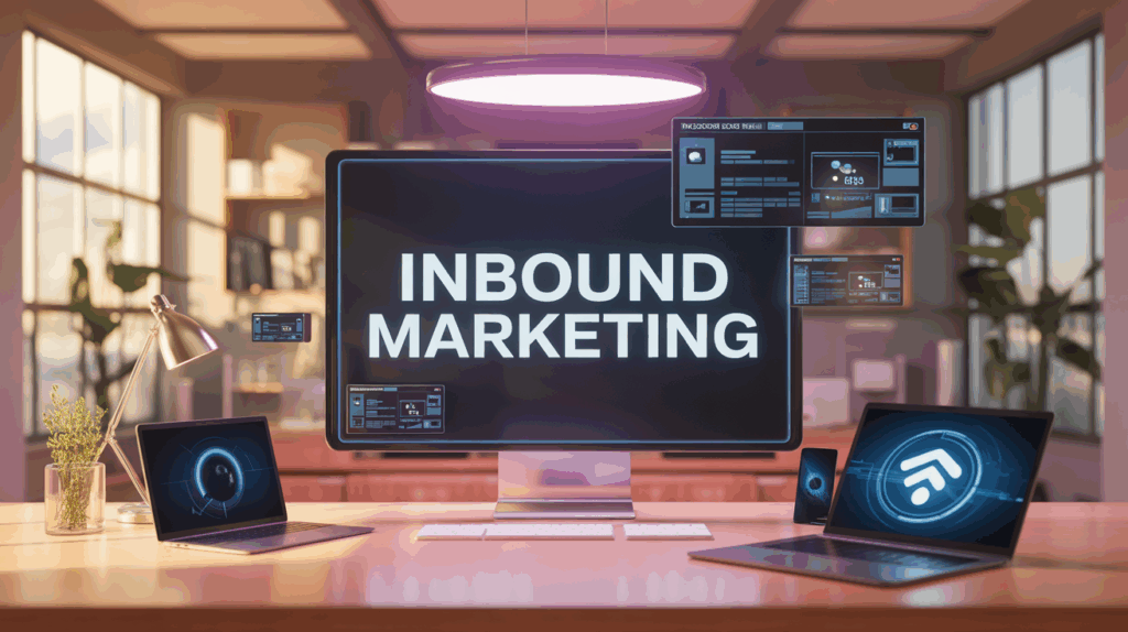 Illustration inbound marketing espace de travail digital