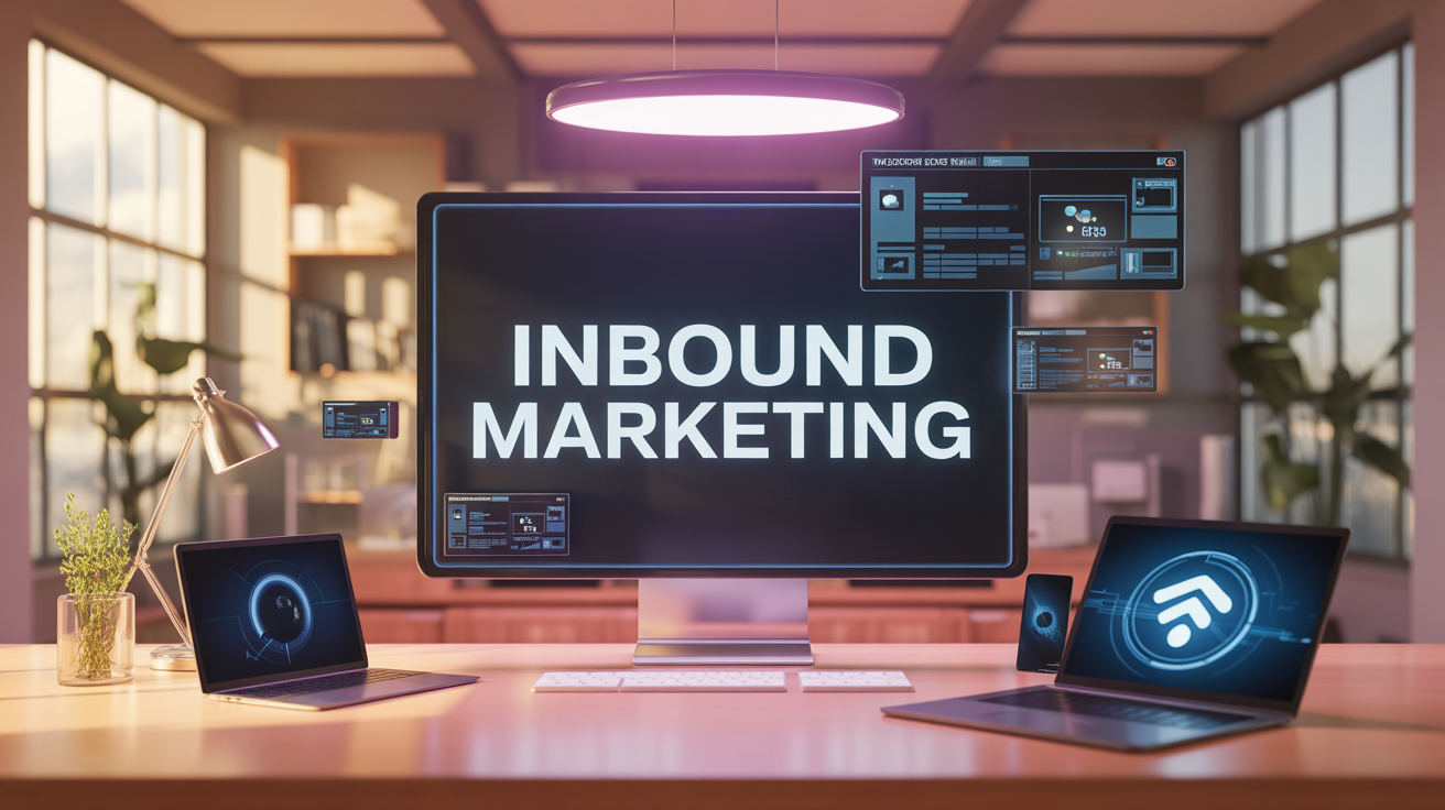 Illustration inbound marketing espace de travail digital