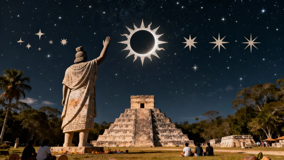 silhouette maya toge eclipse solaire ciel étoilé