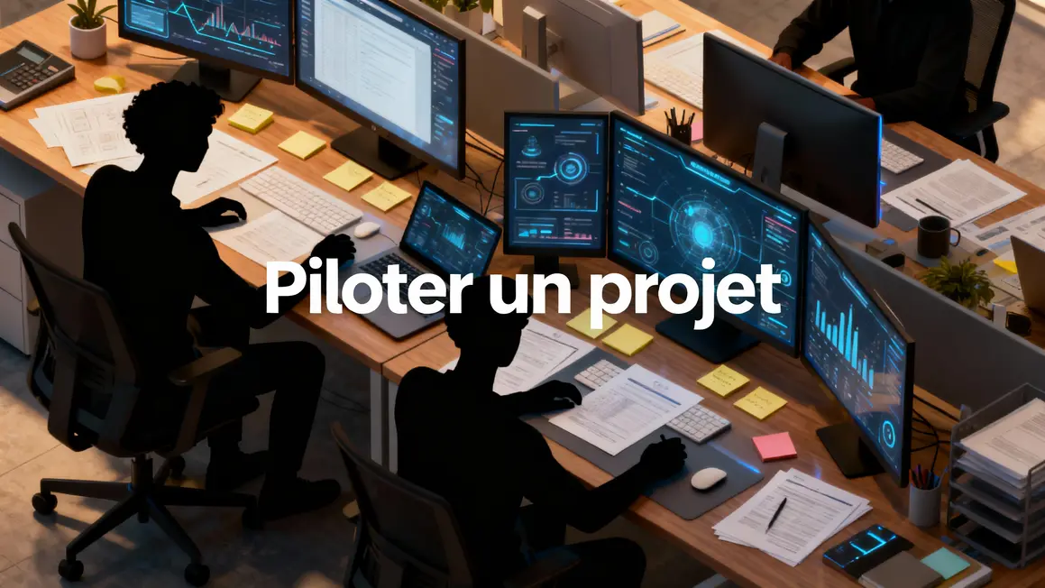 Illustration bureau high-tech piloter un projet