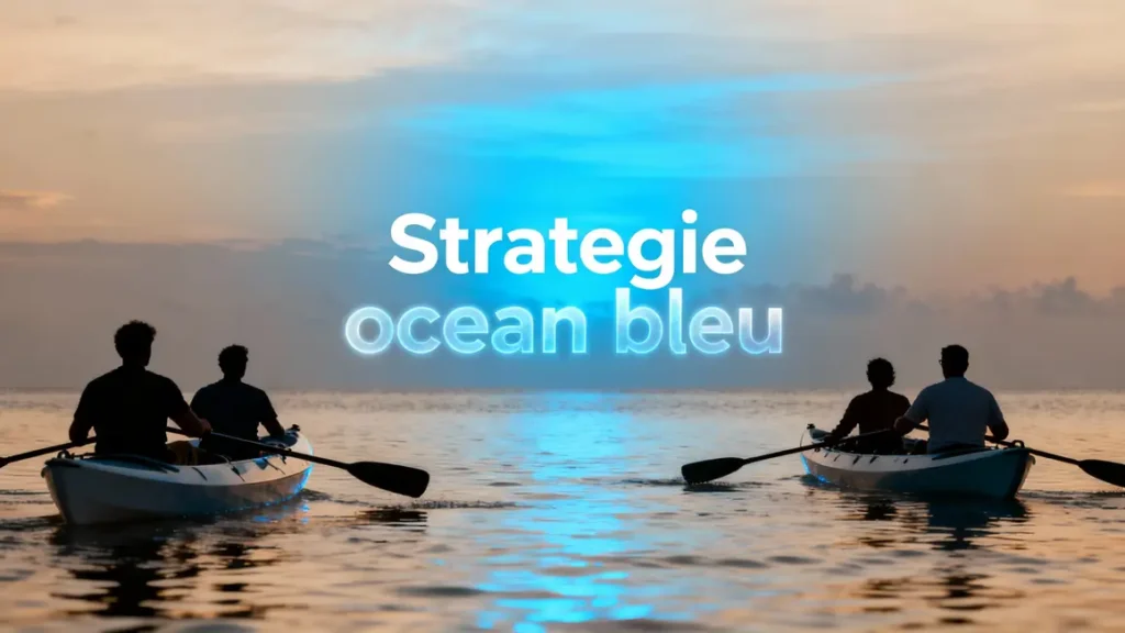 strategie ocean bleu silhouettes entrepreneurs embarcations mer calme
