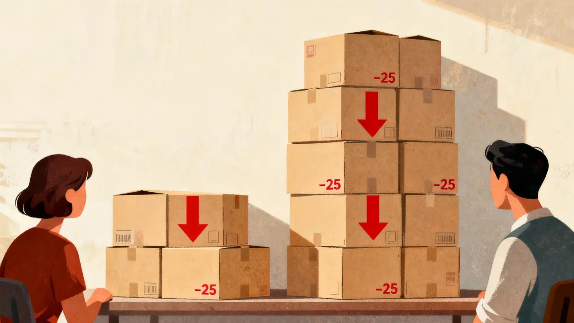 graphique piles cartons variation de stock negative