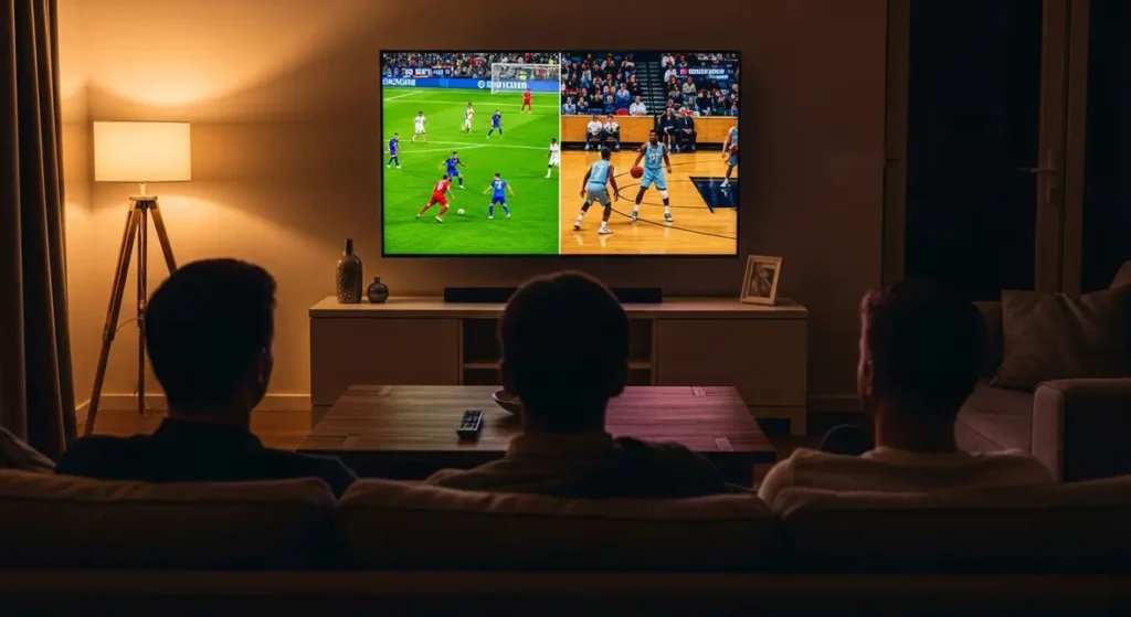 Salon moderne avec TV diffusant Eurosport gratuitement