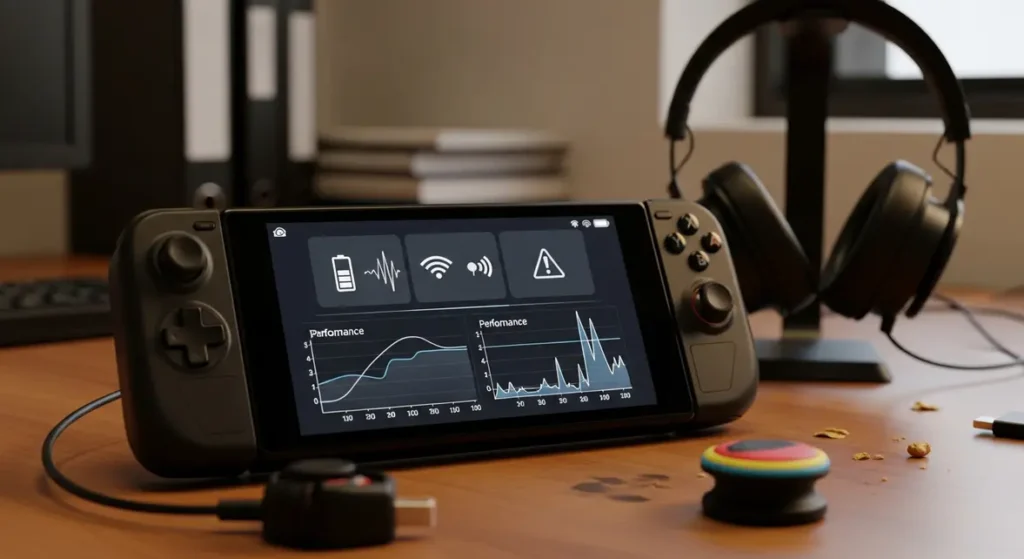 Console portable ROG Ally X avec interface systeme et alertes