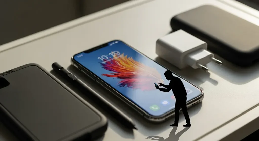 Galaxy S24 Ultra pose sur fond neutre avec accessoires et offre Amazon