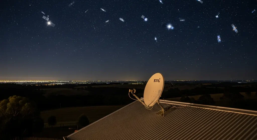 Connexion 1 Gb/s par satellite Leo Amazon Starlink en zone rurale