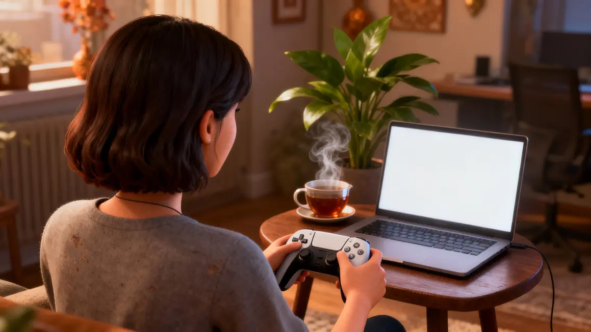 Gameuse IndieHiver manette ambiance réconfortante