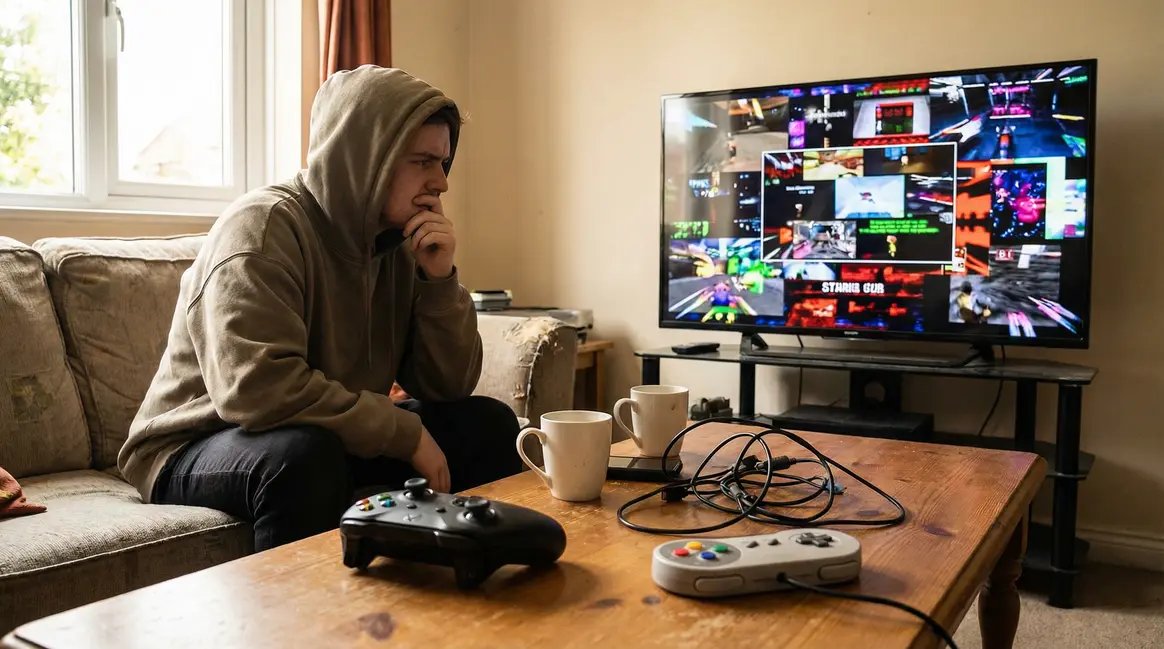 joueur devant ecran promo switch playstation