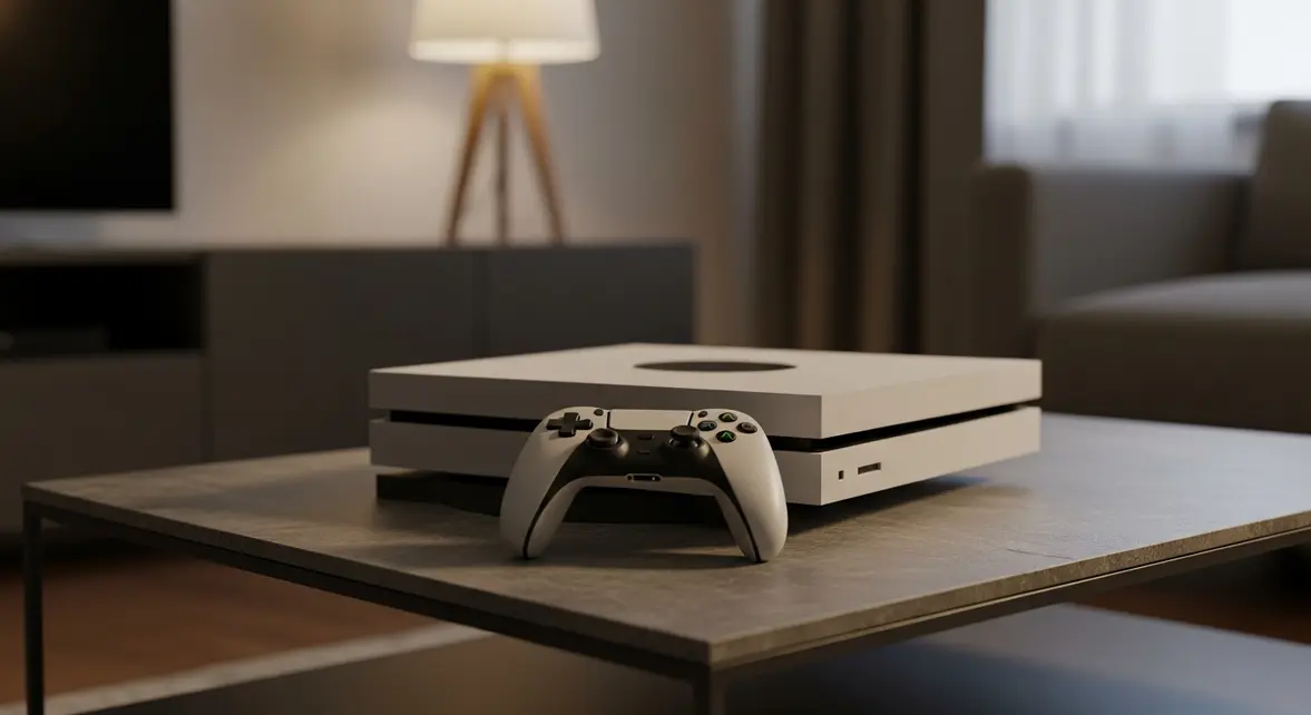Console PS5 Pro 2025 blanche sur table moderne