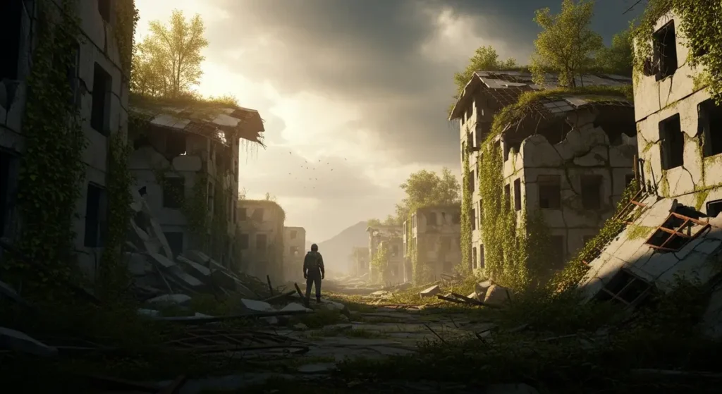 Scène post-apocalyptique STALKER 2, survie et transformation