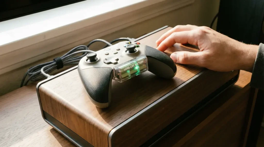 Manette jeu nouvelle generation sur console, batterie longue duree