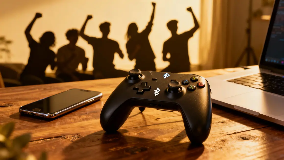 Manette jeu PS5 Bluetooth avec groupe joueurs heureux