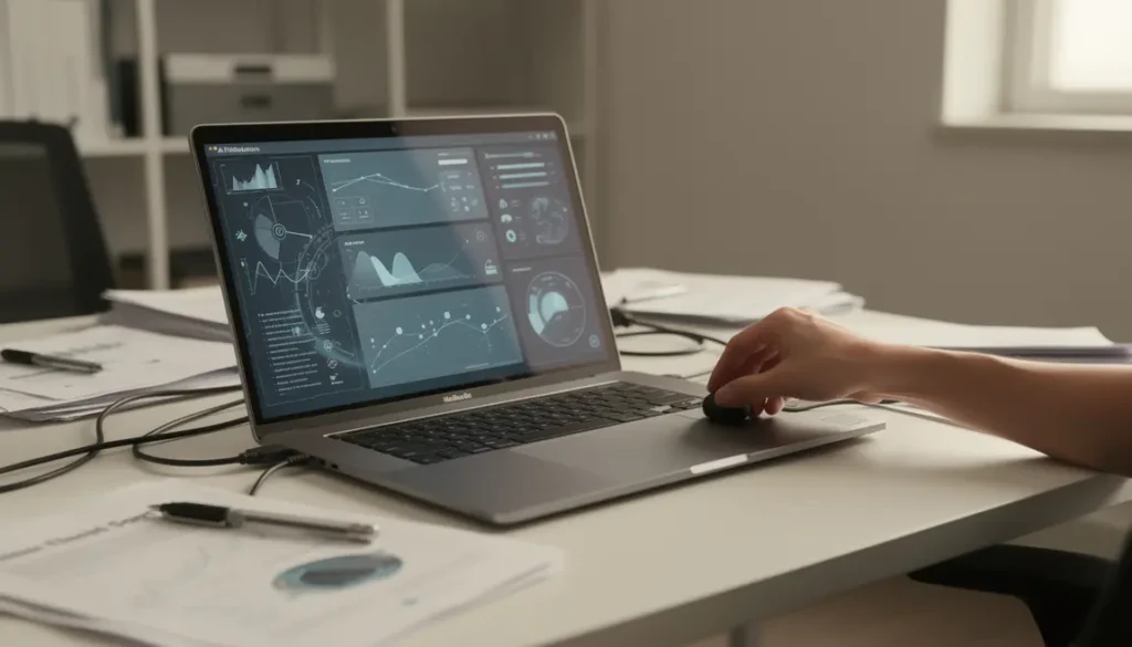 application ia sans code sur ordinateur portable ambiance controle
