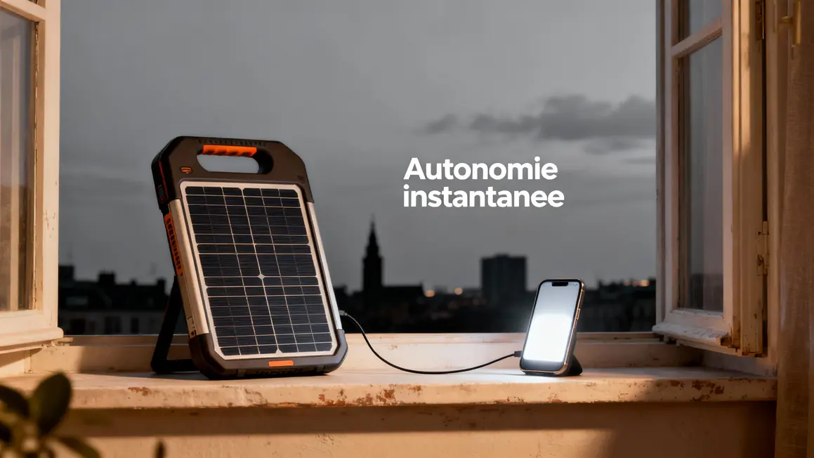 panneau solaire portable autonomie sur fenetre urbaine