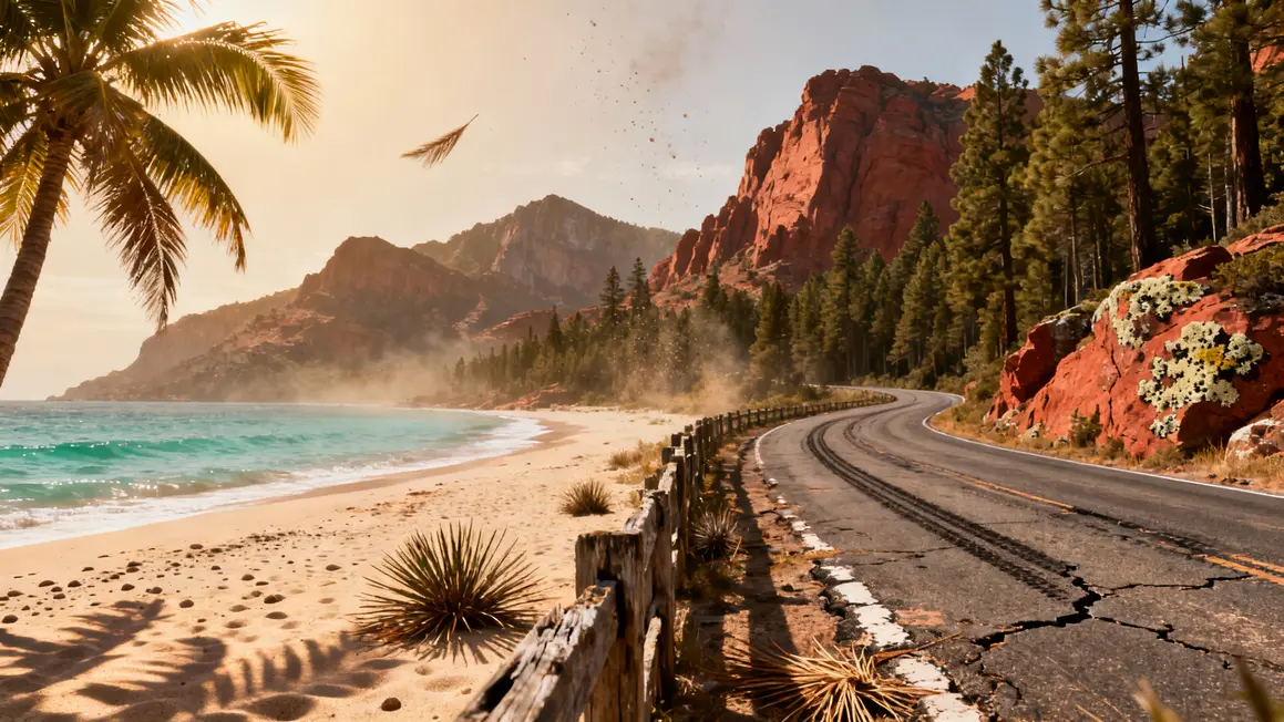 Paysage GTA 6 plage tropicale et montagne Gloriana