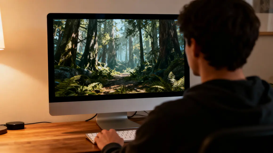 Ordinateur affichant The Witcher 3 en next-gen 4K