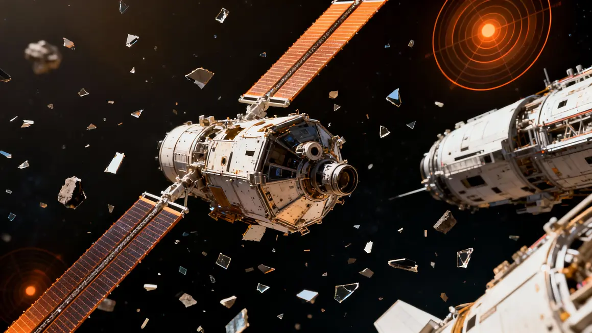 Satellite désintégré Starlink entouré de débris proches d'autres satellites