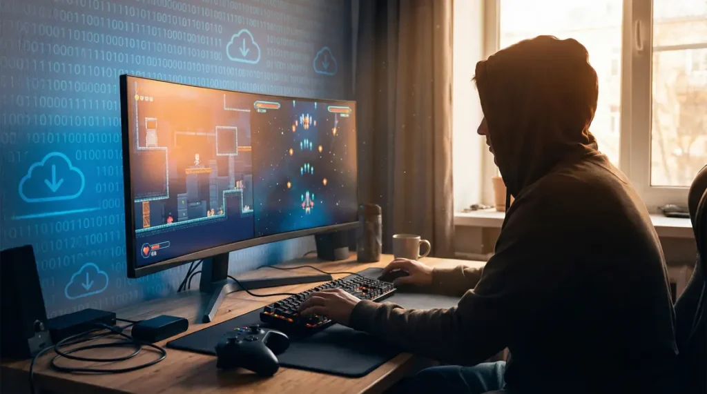 Joueur devant ecran lumineux deux remakes gratuits Half-Life