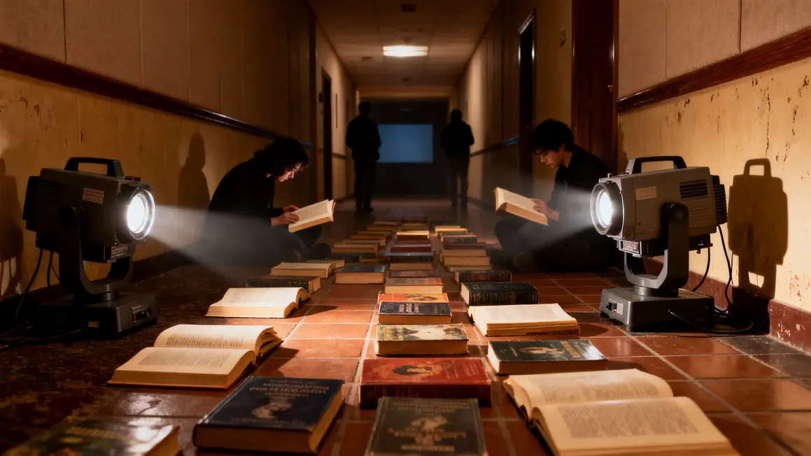 Couloir cinéma livres lumière projecteur Stephen King