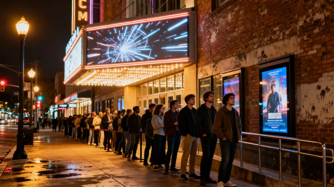 Spectateurs file cinéma nuit Stranger Things final