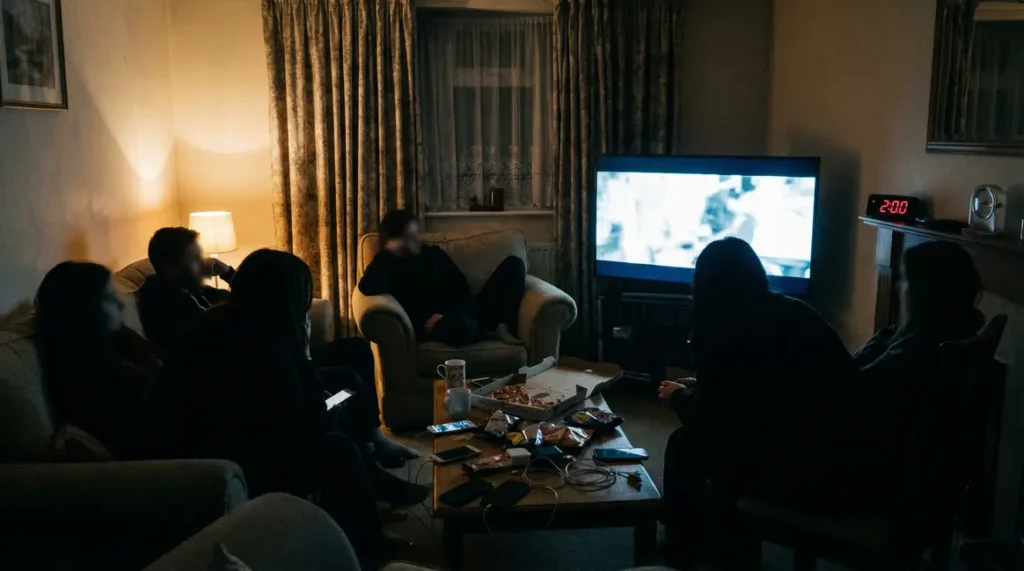Diffusion Stranger Things 5 à 2h du matin silhouettes fatiguées