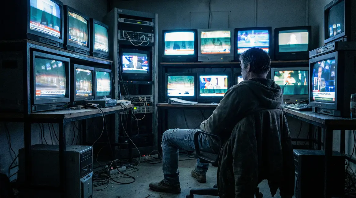 Studio sombre avec ecrans, analyse Running Man