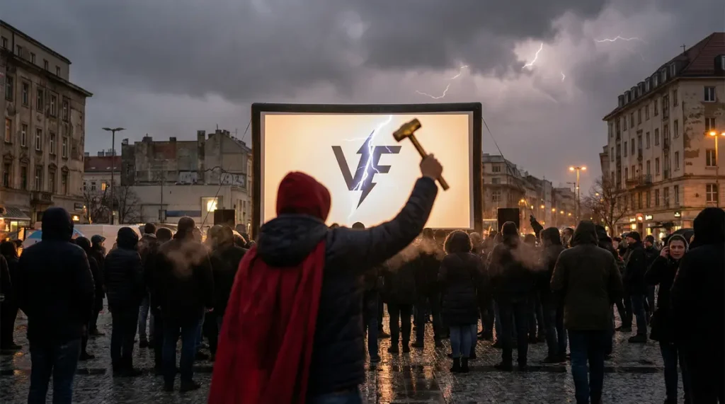 Thor VF sous orage, logo VF, fans devant ecran Avengers Doomsday fuite