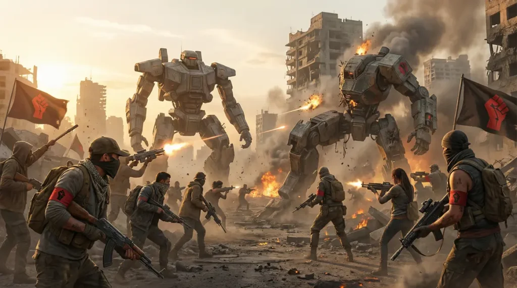 Joueurs affrontent robots sur terrain urbain ARC Raiders