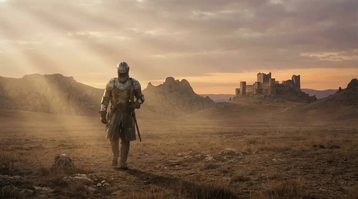 Chevalier en armure sur plaine Westeros