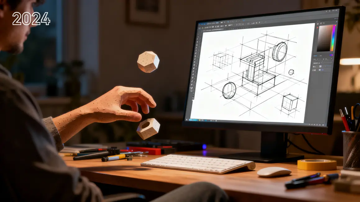 Croquis 3D Genie DeepMind avec outils IA sur bureau