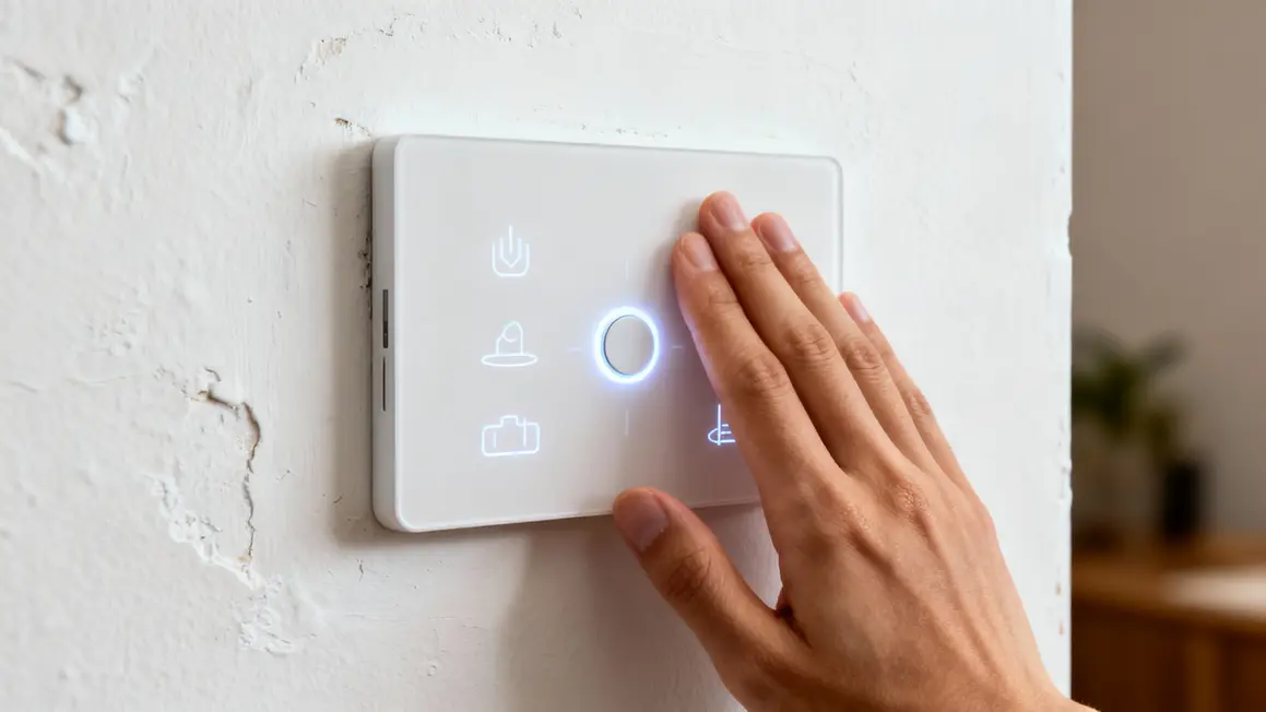 mur blanc main sur capteur tactile interrupteur invisible