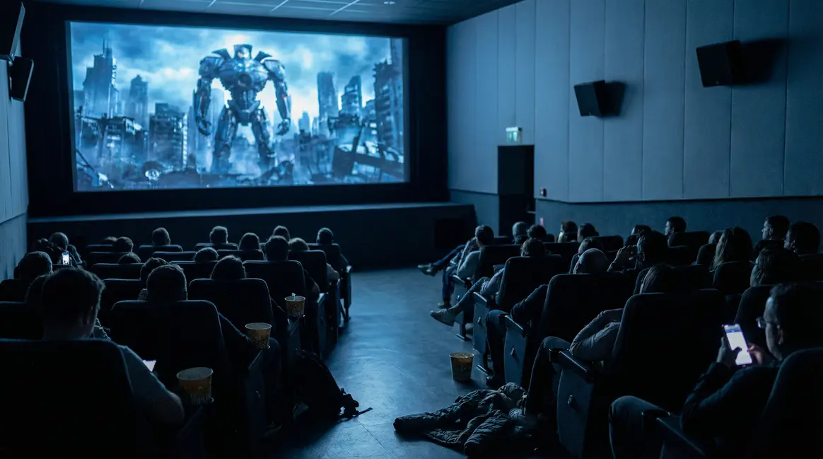 Salle cinéma projetant Le Jour où la Terre s’arrêta remake ambiance déception science-fiction