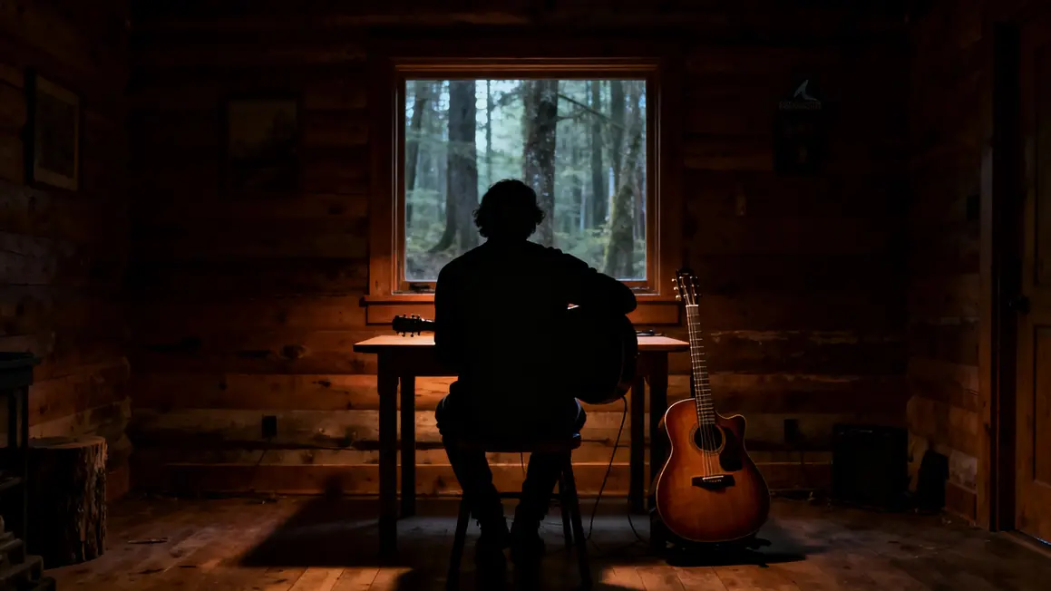 Silhouette musicien cabane sombre forêt Project Songbird