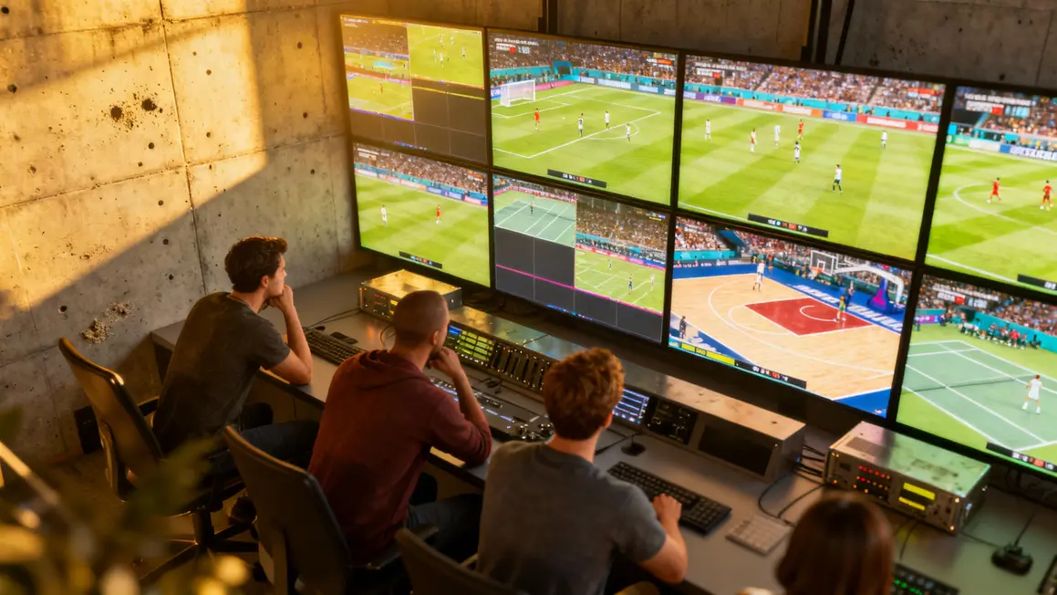 Salle technique multiplex Canal Plus, écrans sportifs