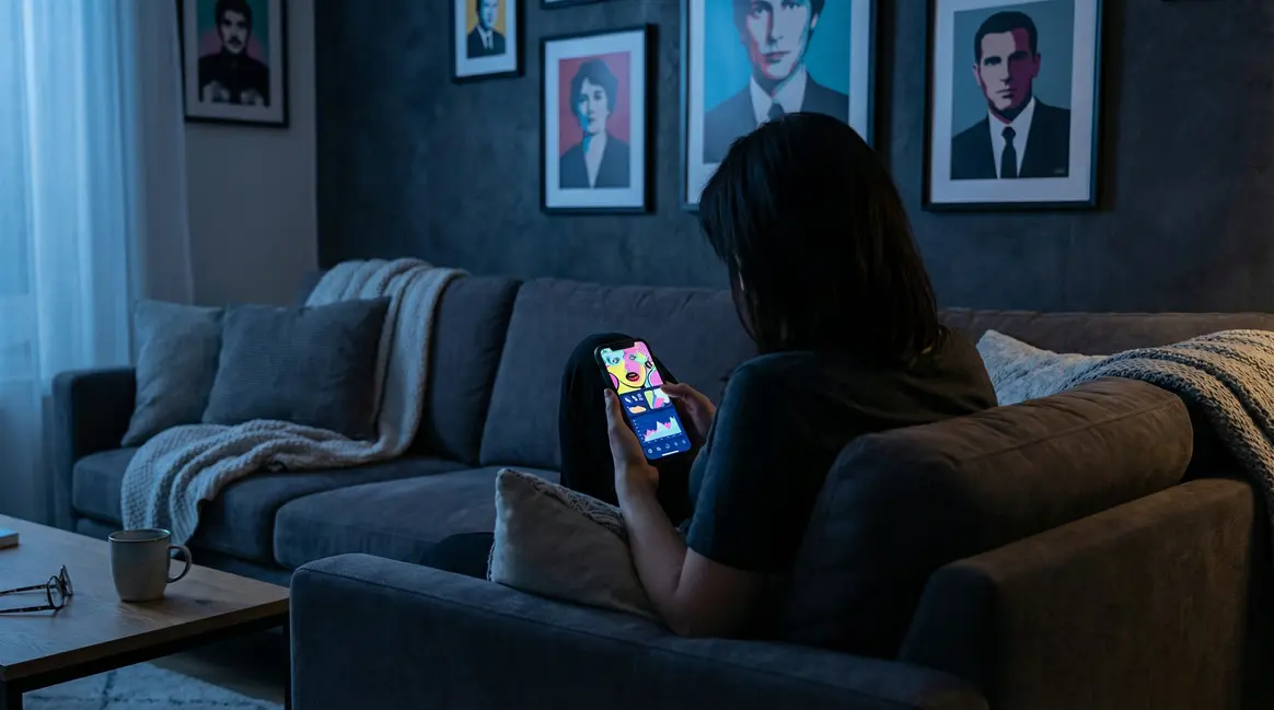 personne salon moderne smartphone graphiques idoles pop