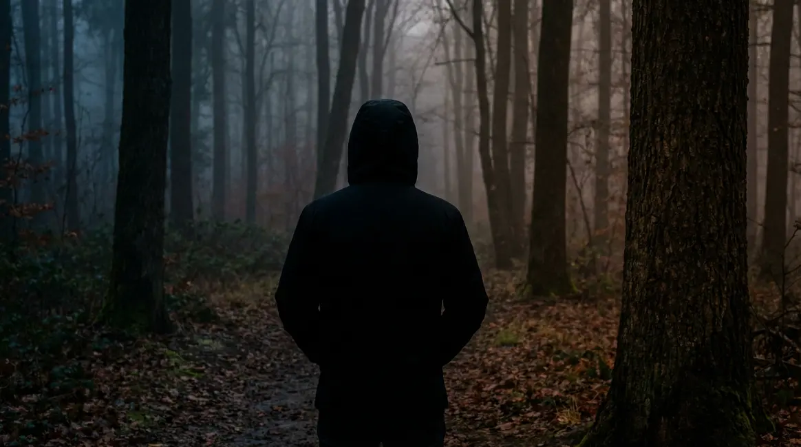 Silhouette adolescente Stranger Things devant foret brumeuse final