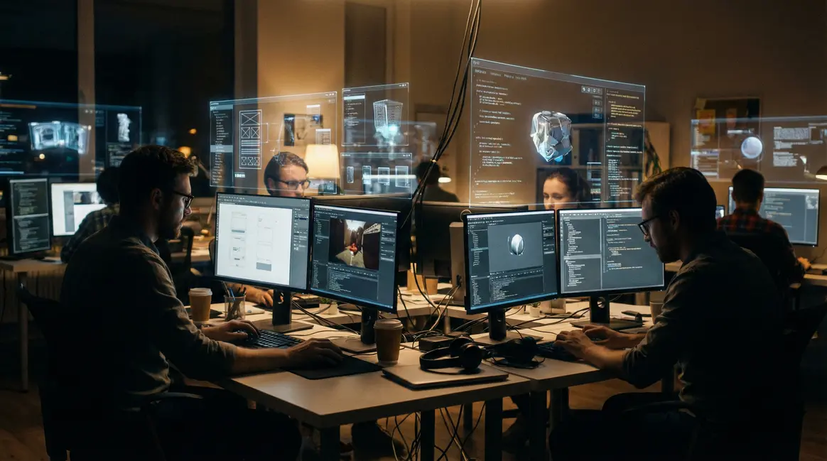 Professionnels jeu vidéo dans studio moderne IA