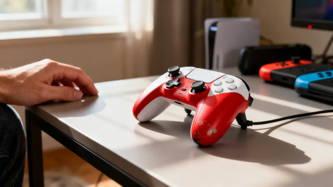 manette switch iicon rouge blanc detaille sur table