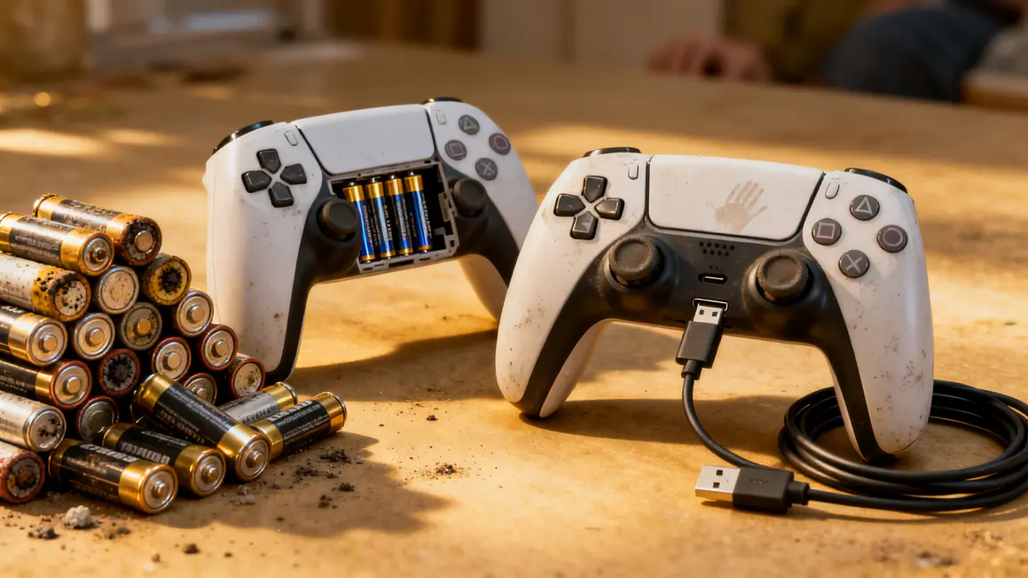 comparatif piles usagées et batterie rechargeable USB manette console