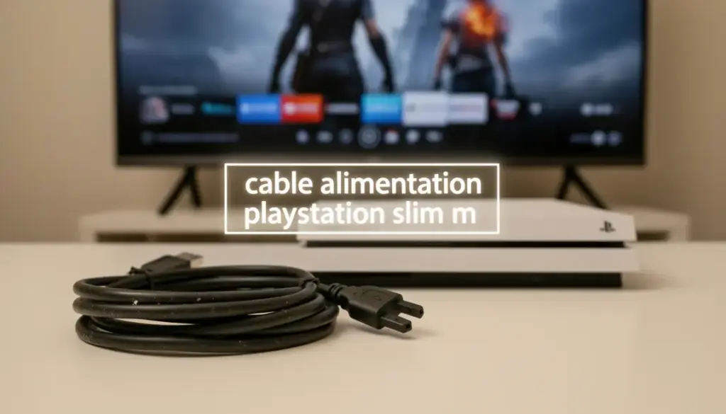 cable d alimentation playstation slim 1m devant console et television