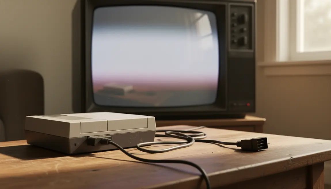 cable rgb ps3 1m80 connecte console grise vintage devant tv cathodique