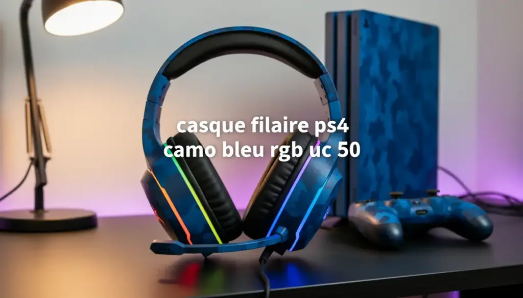 Casque filaire PS4 camo bleu RGB UC 50 sur setup gaming