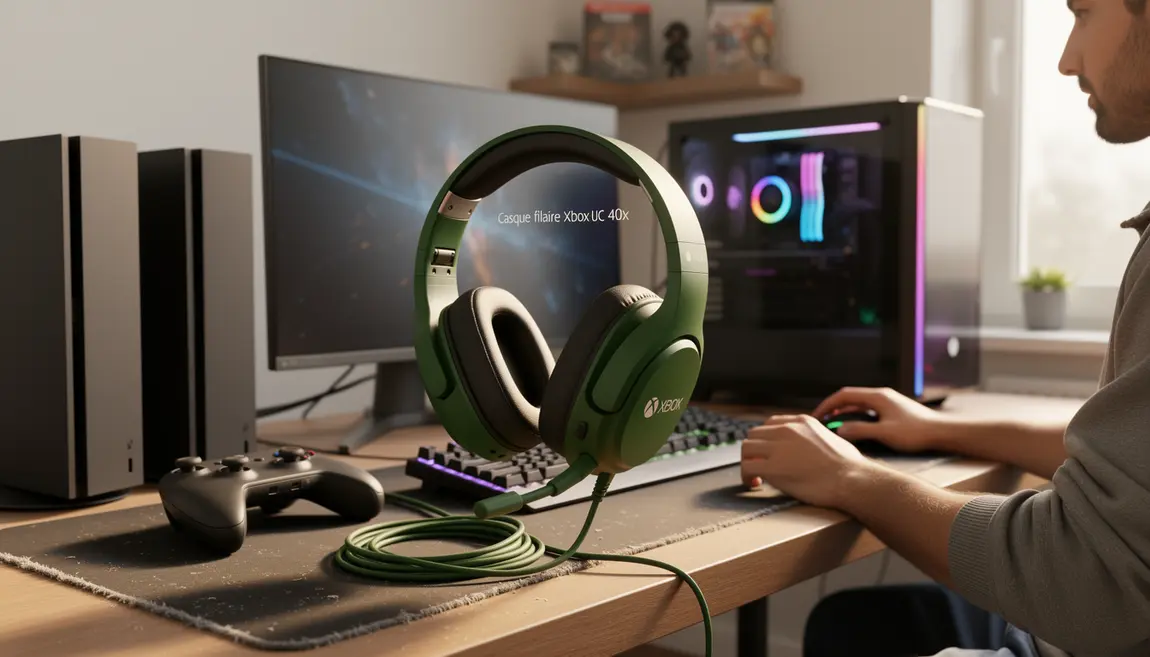 Photo casque filaire xbox uc 40x vert sur bureau gaming