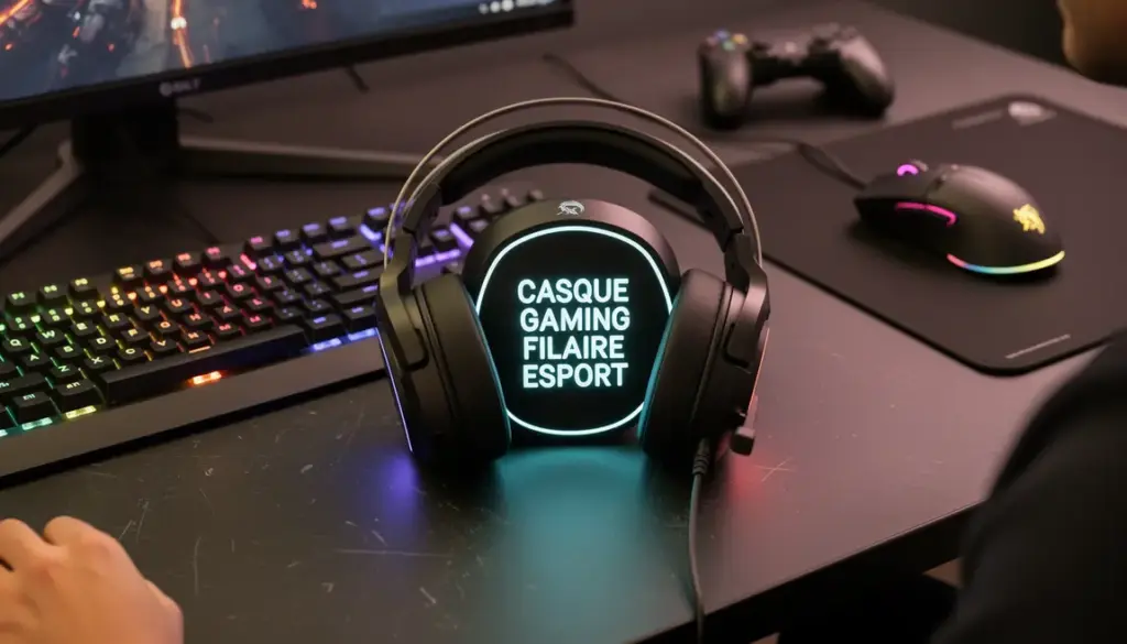 casque gaming filaire esport sur bureau gamer