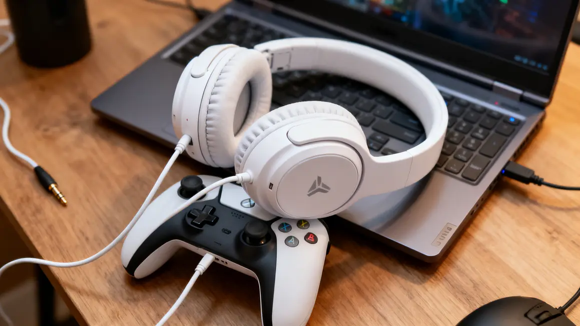 casque gaming filaire ps5 uc 50p blanc avec cable visible