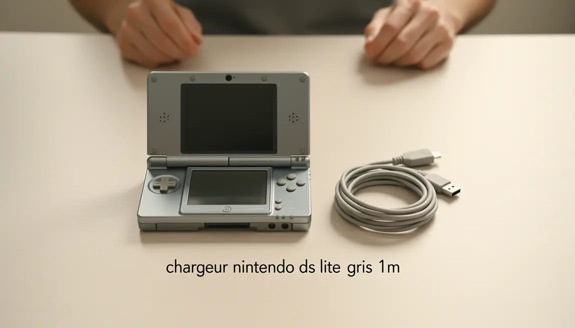 Nintendo DS Lite grise et chargeur 1m vue de dessus