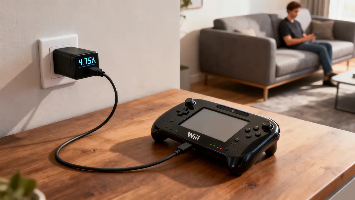Macro chargeur secteur noir Wii U Gamepad, 4.75V 1.5A, câble long détendu