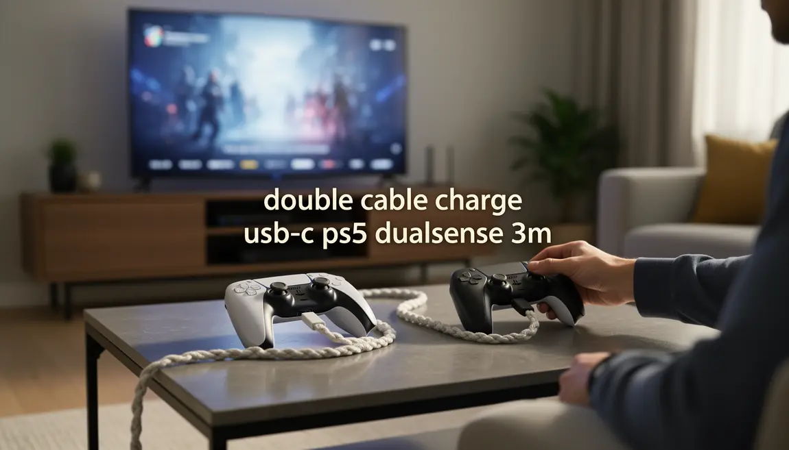 double cable usb-c ps5 dualsense 3m manettes salon