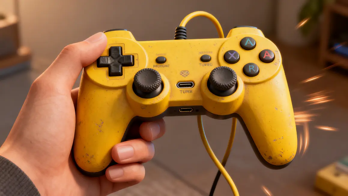 Main tient manette filaire Xbox Series X S jaune pop technologie et boutons