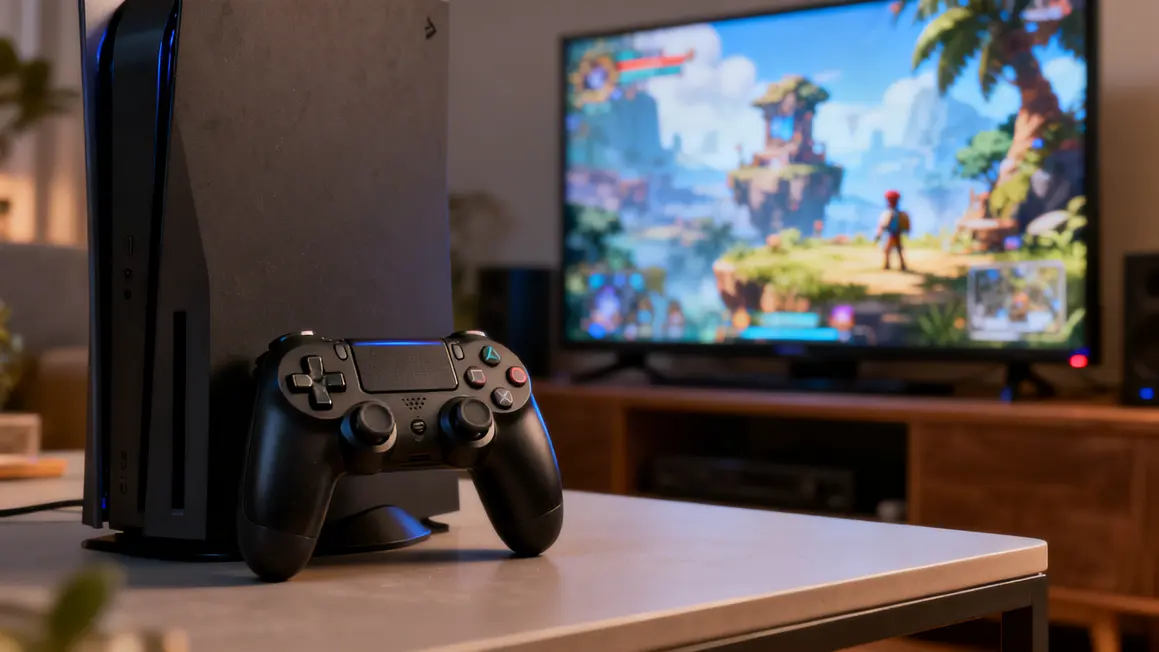 Manette Switch sans fil noire sur table devant jeu vidéo